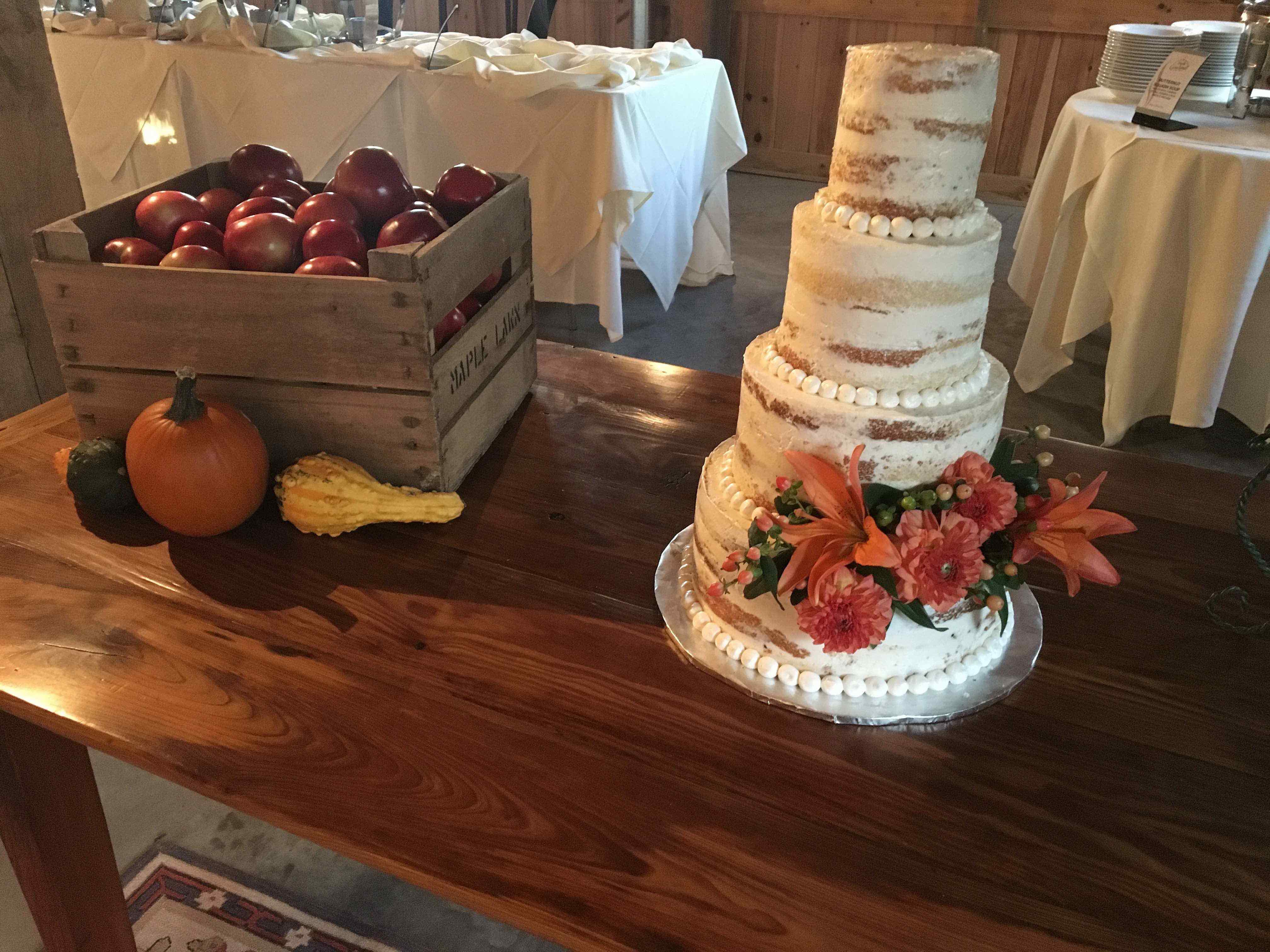 Semi-Naked Cake at a Barn Wedding 